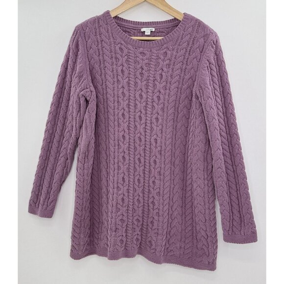 J. Jill Sweaters - J. Jill Lavender Chenille Cable Knit Pullover Sz L Soft Cozycore